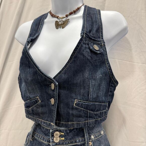 Heritage 1981 Y2K Grunge Denim Vest Dark Wash Cropped Button Front Women's Small - Picture 4 of 8